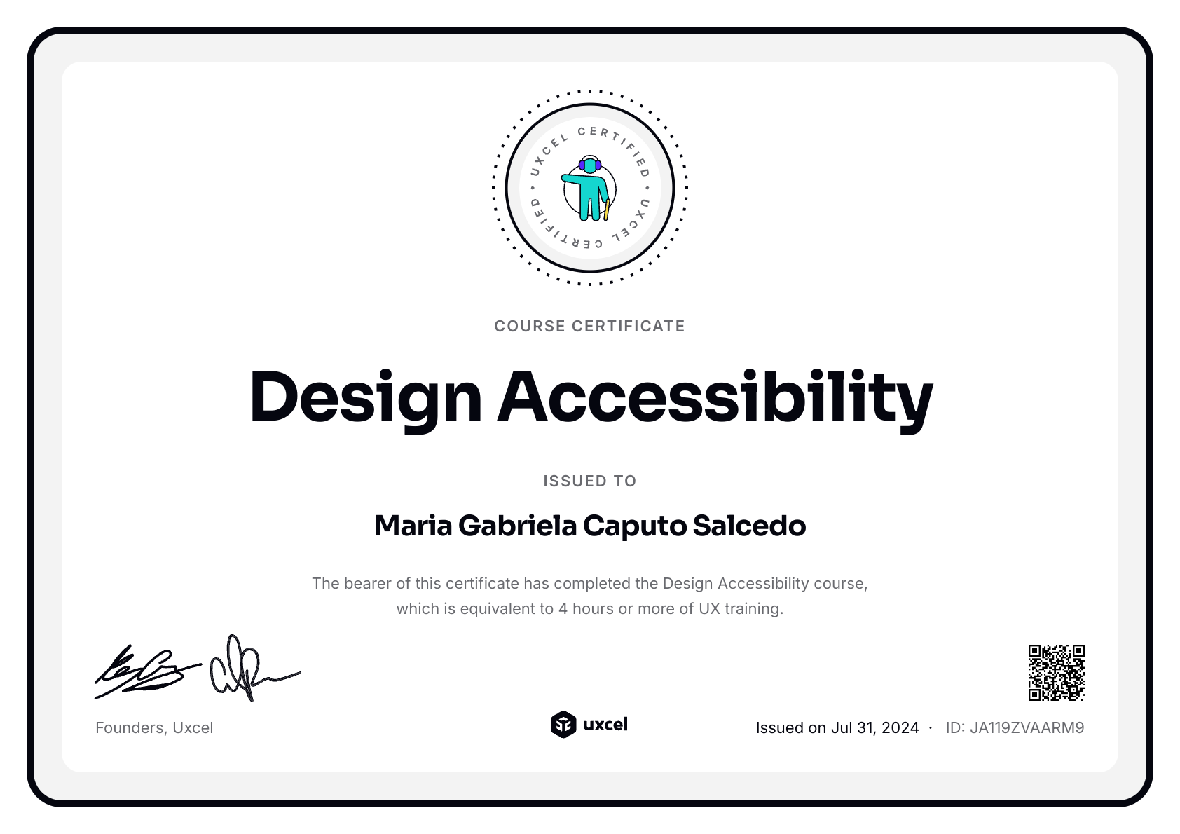 Maria Gabriela Caputo Salcedo's certificate